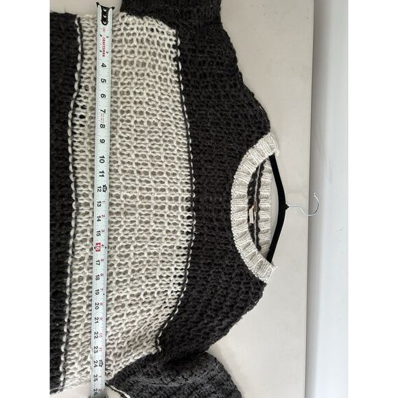 Free People Boxy Oversized Loose Knit Sweater Black White Stripe Alpace Wool SM - Picture 7 of 10